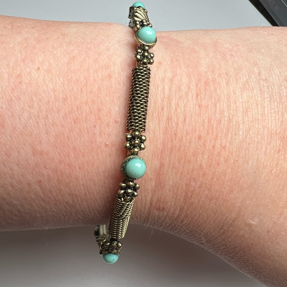 Gold Tone Faux Turquoise Bangle Bracelet